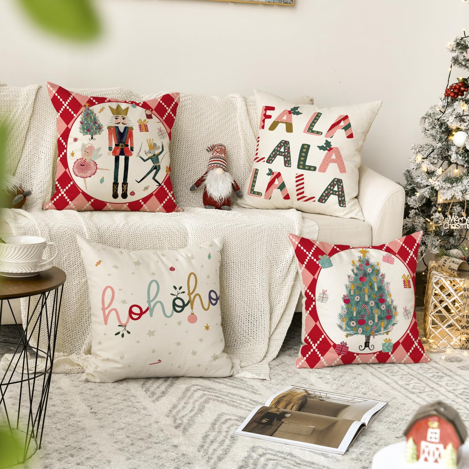 AVOIN colorlife Juego de 4 fundas de almohada rojas con cascanueces de Navidad de 18 x 18 pulgadas, para decoración de sofá y fiesta de invierno