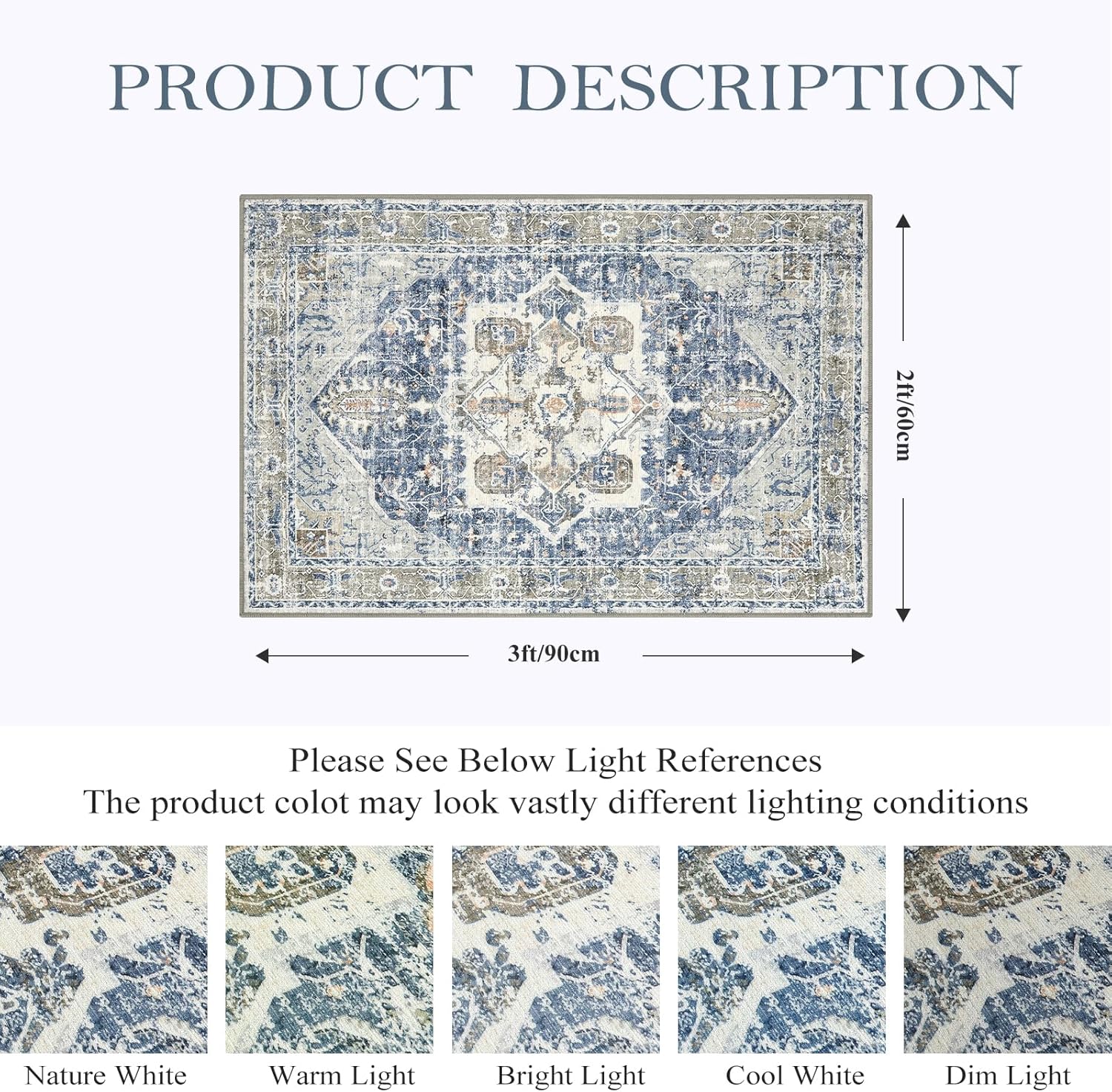 Lahome Alfombras bohemias para puerta de entrada interior, 2 x 3, lavables, antideslizantes, alfombras pequeñas para dormitorio, alfombras de cocina