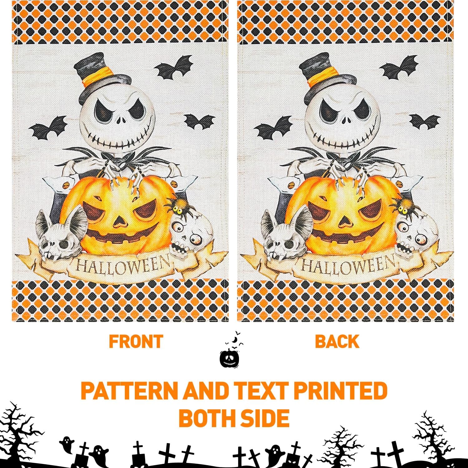 Bandera decorativa de arpillera de Halloween para jardín, 12 x 18 pulgadas, de doble cara de pesadilla antes de Navidad, calabaza, King, feliz