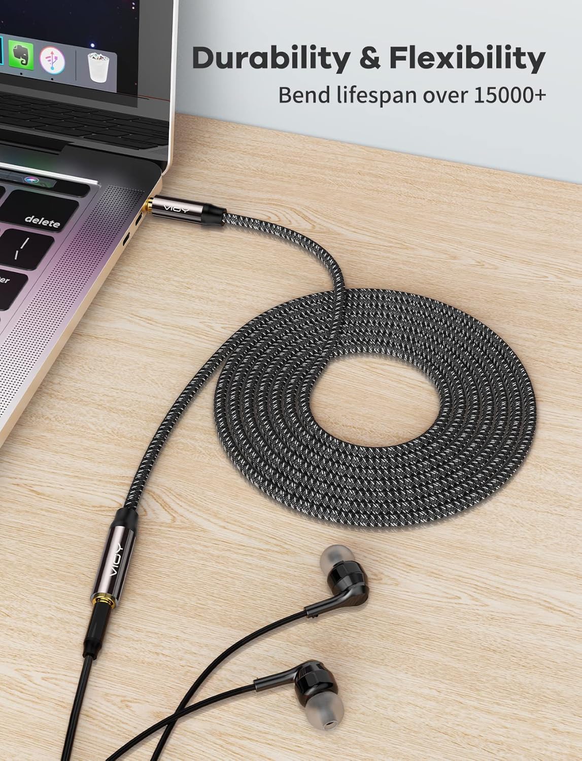 VIOY Cable de extensión de auriculares de 20 pies, carcasa de cobre, sonido de alta fidelidad Cable de audio estéreo macho a hembra, cable auxiliar