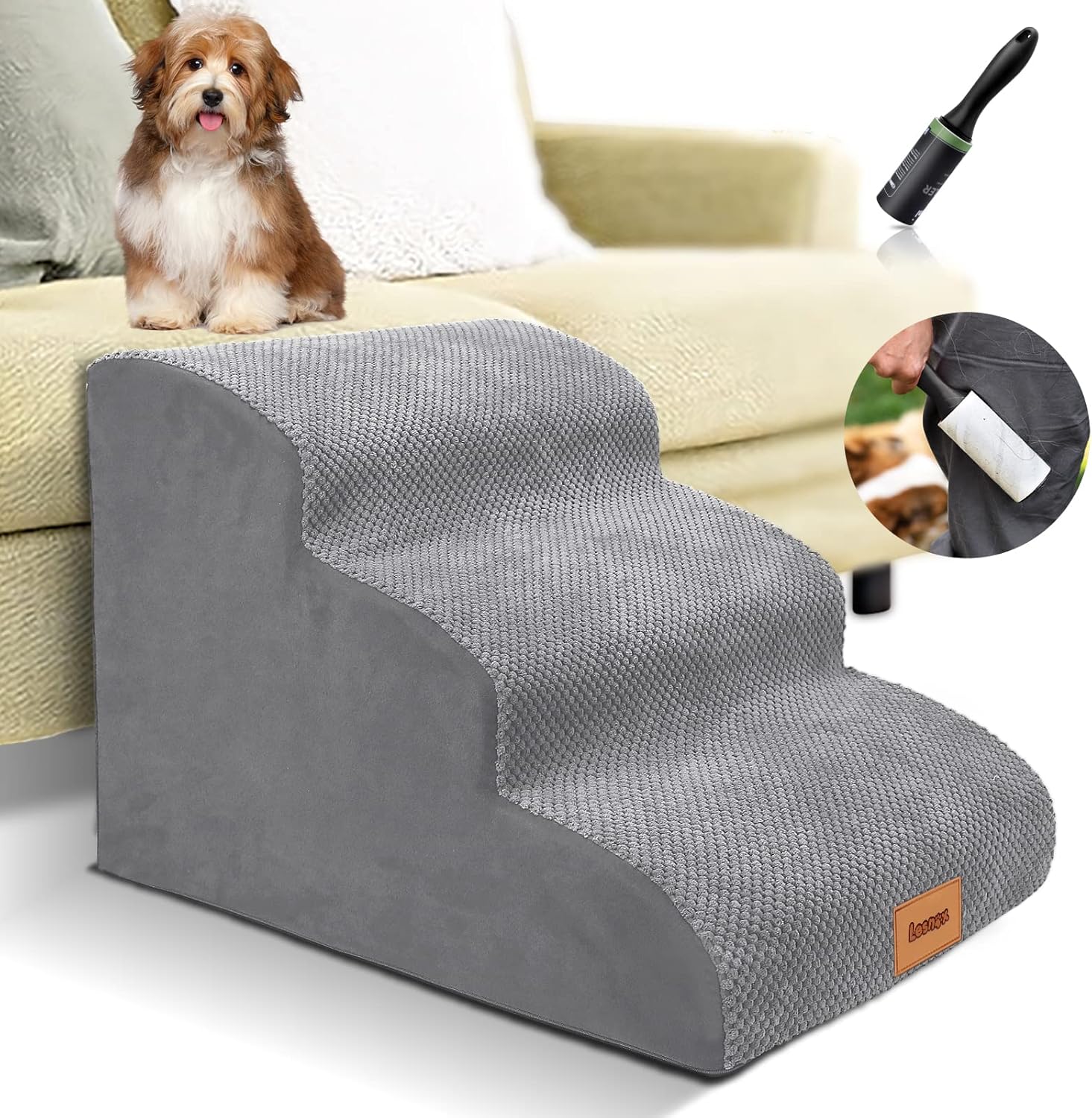 Lesnox Escalerasescalones de espuma para perros, rampa para mascotas de 3 niveles con funda impermeable para cama, sofá, antideslizante, escalera de
