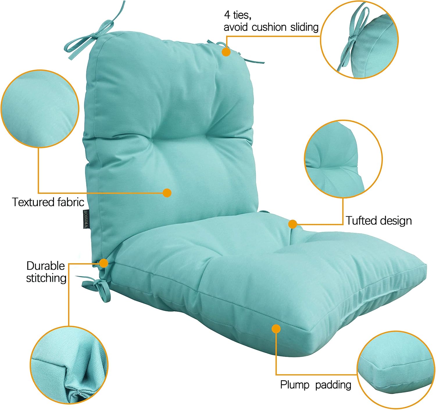 BOSSIMA Juego de 2 cojines de repuesto para silla de respaldo alto para interiores y exteriores, color gris claro