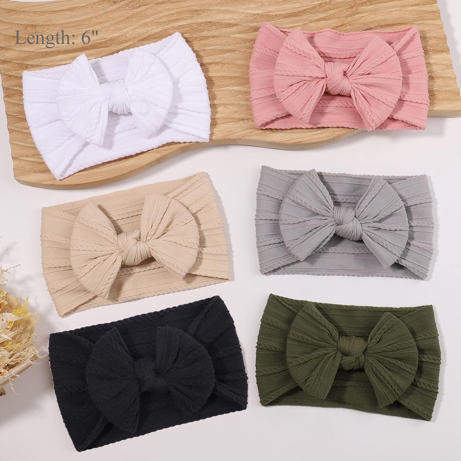 Diademas con lazo para bebé y niñas, hechos a mano, suaves lazos para recién nacidos, para bebés, color negro y blanco (negro+blanco+beige)