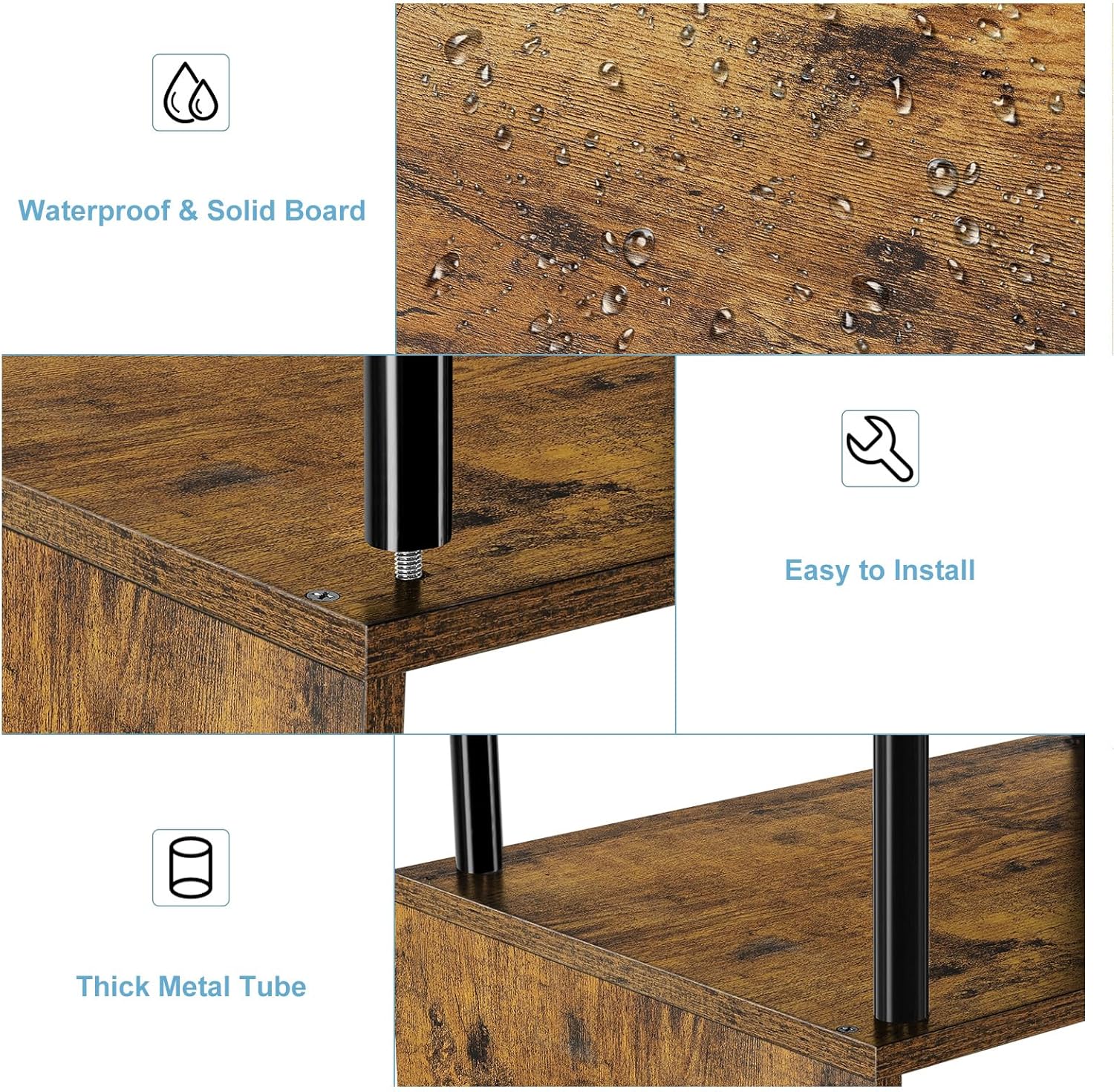 ETELI Estantería pequeña en forma de S de 4 niveles, moderna, independiente, multifuncional, de madera, para granja, sala de estar, dormitorio y