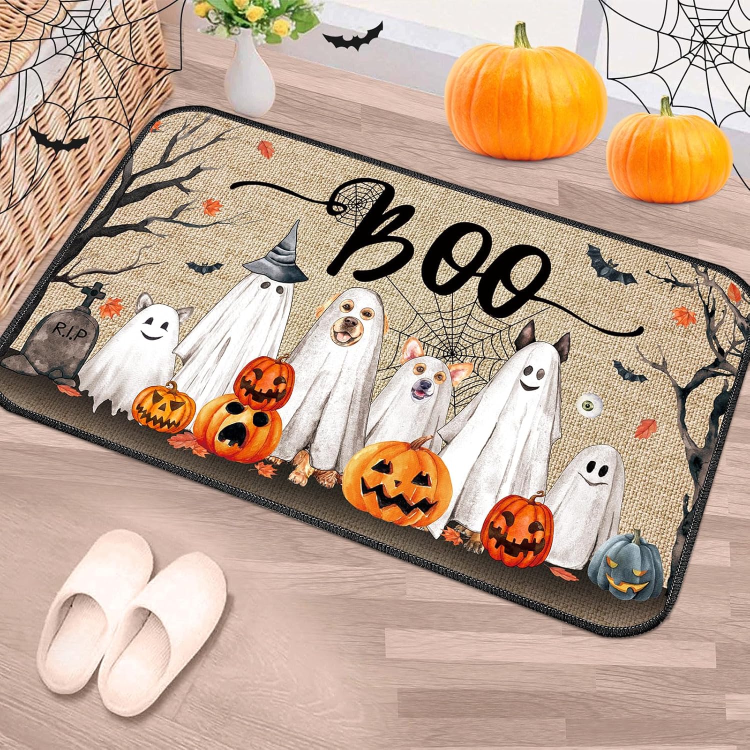 Ceenna Tapete de Halloween para puerta de Halloween, tapete espeluznante para puerta delantera, hogar, cocina, decoración interior y exterior, 15.7