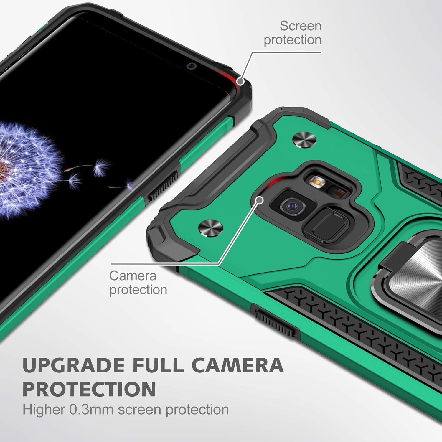 YmhxcY Funda para Galaxy S9, funda para Samsung S9 con protector de pantalla curvado 3D, funda de grado armadura con soporte giratorio,