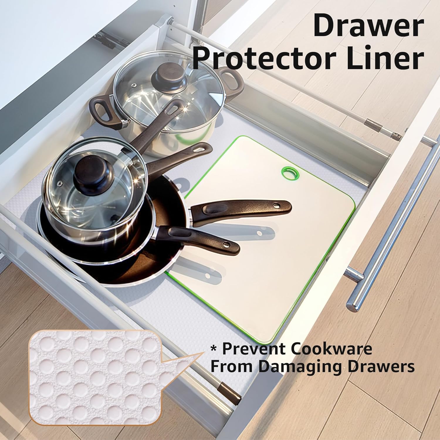 PABUSIOR Shelf Liners White – Forro para cajones de cocina, (15 x 360 pulgadas), enrollable, antideslizante, impermeable, fácil de cortar, lavable,