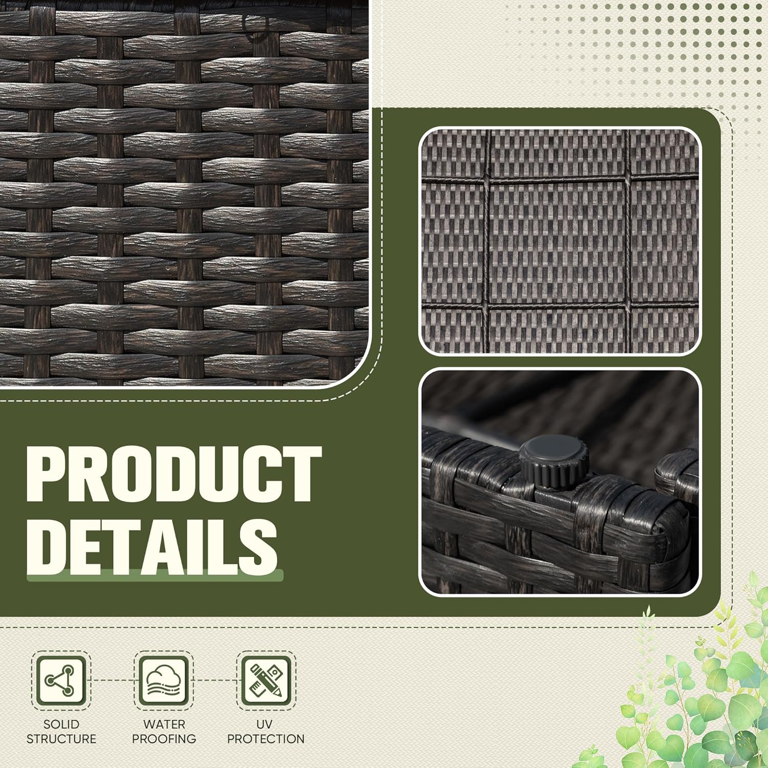 Greesum Juego de 2 piezas de muebles de mimbre de ratán para patio, sofá al aire libre con cojines, almohadas y mesa de cristal para porche, césped