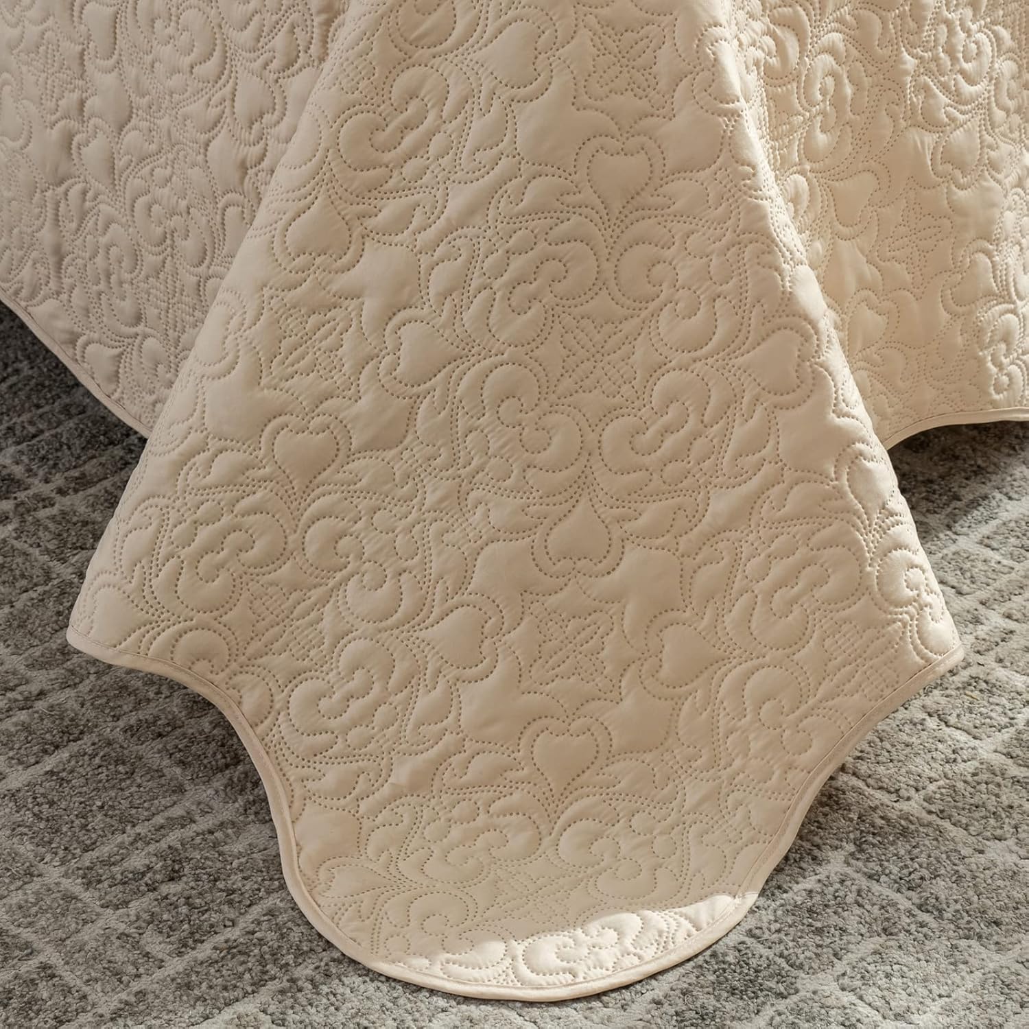 Juego de edredón de 3 piezas tamaño King, colcha de verano suave y ligera, colcha reversible de microfibra para todas las estaciones, beige, patrón