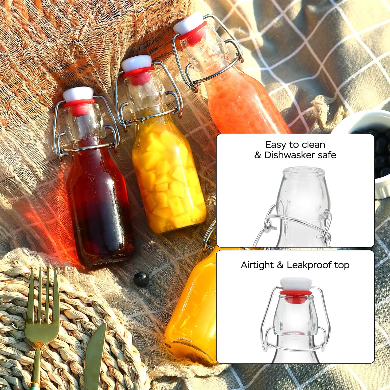 12 Pack 4 oz Swing Top Glass Bottles,Flip Top Glass bottles with airtight Caps for Home Brewing Beer,Kombucha,2nd