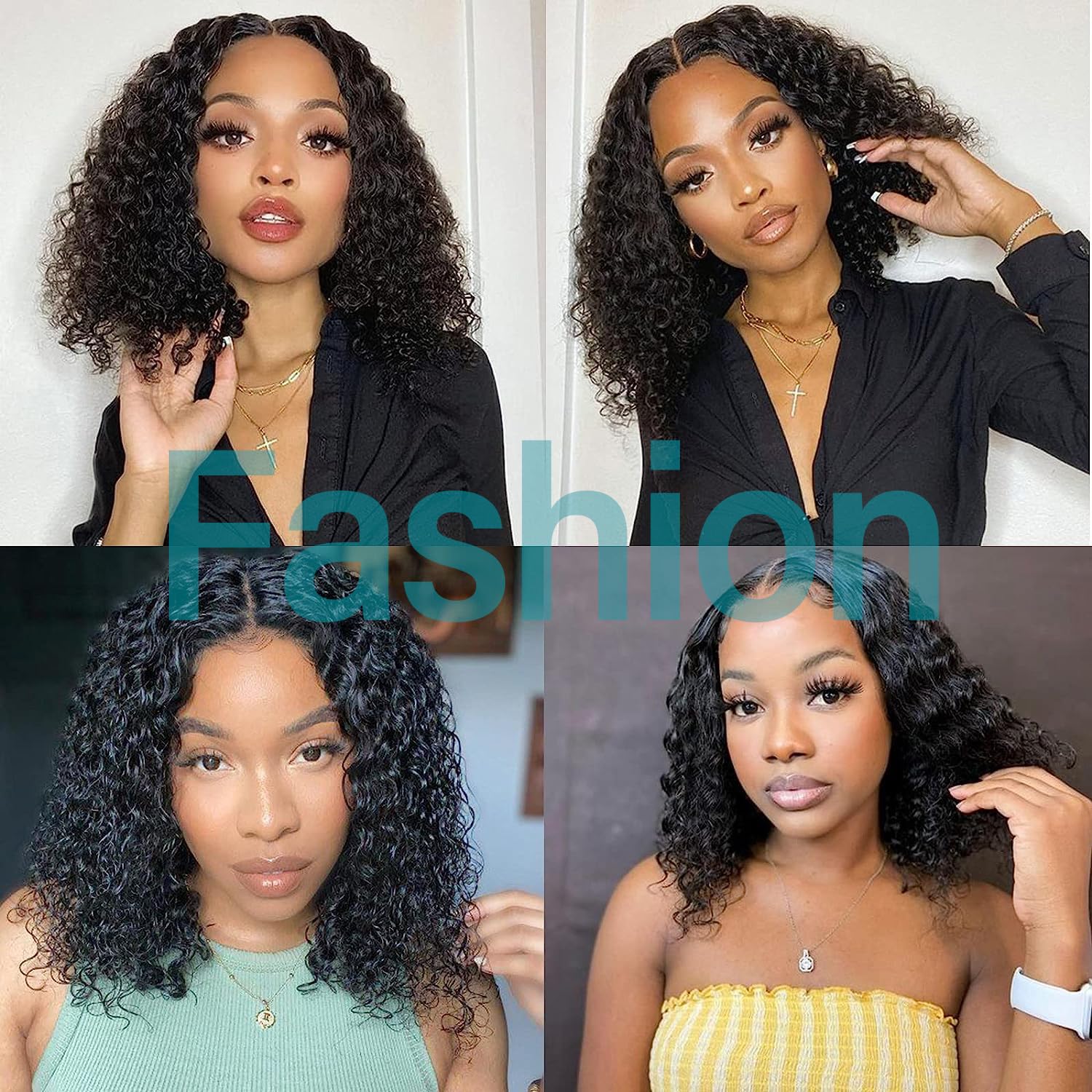 Paquetes de cabello humano rizado ondulado 4 paquetes cortos de 8, 8, 8, 8 pulgadas, paquetes de ondas de agua 10A brasileño 100% sin procesar,