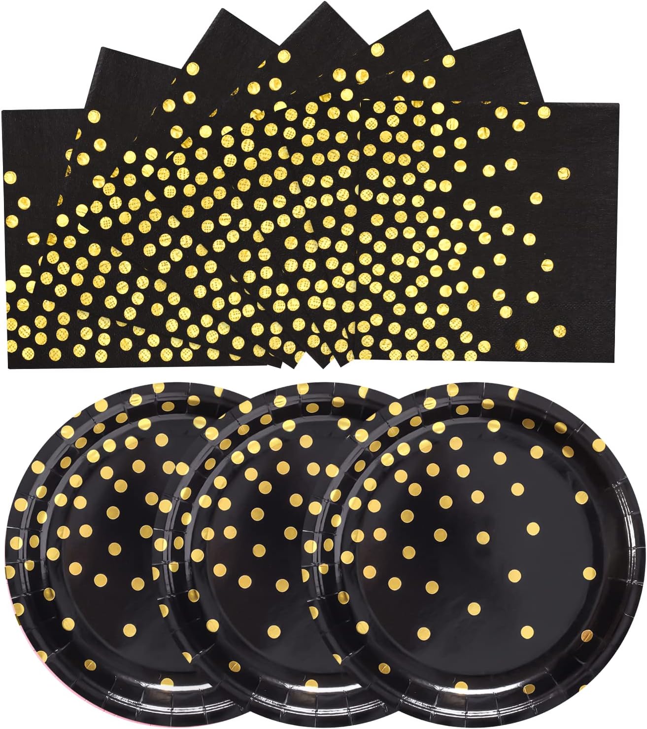 Disposable Paper Plates 100 Pack – Black and Gold Plates & Napkins, 50 x 9 & 50 x 6.5, Party Supplies for Graduation, Retirement, All Occasions