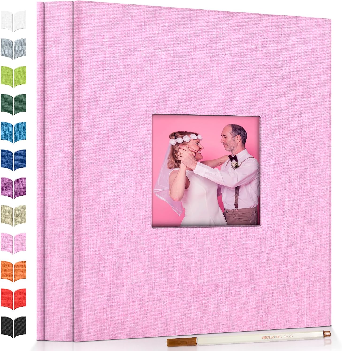 Artfeel Álbum de fotos autoadhesivo para fotos de 3 x 5, 4 x 6, 5 x 7, 8 x 10, 40 páginas, cubierta de lino con ventana de exhibición, libro de