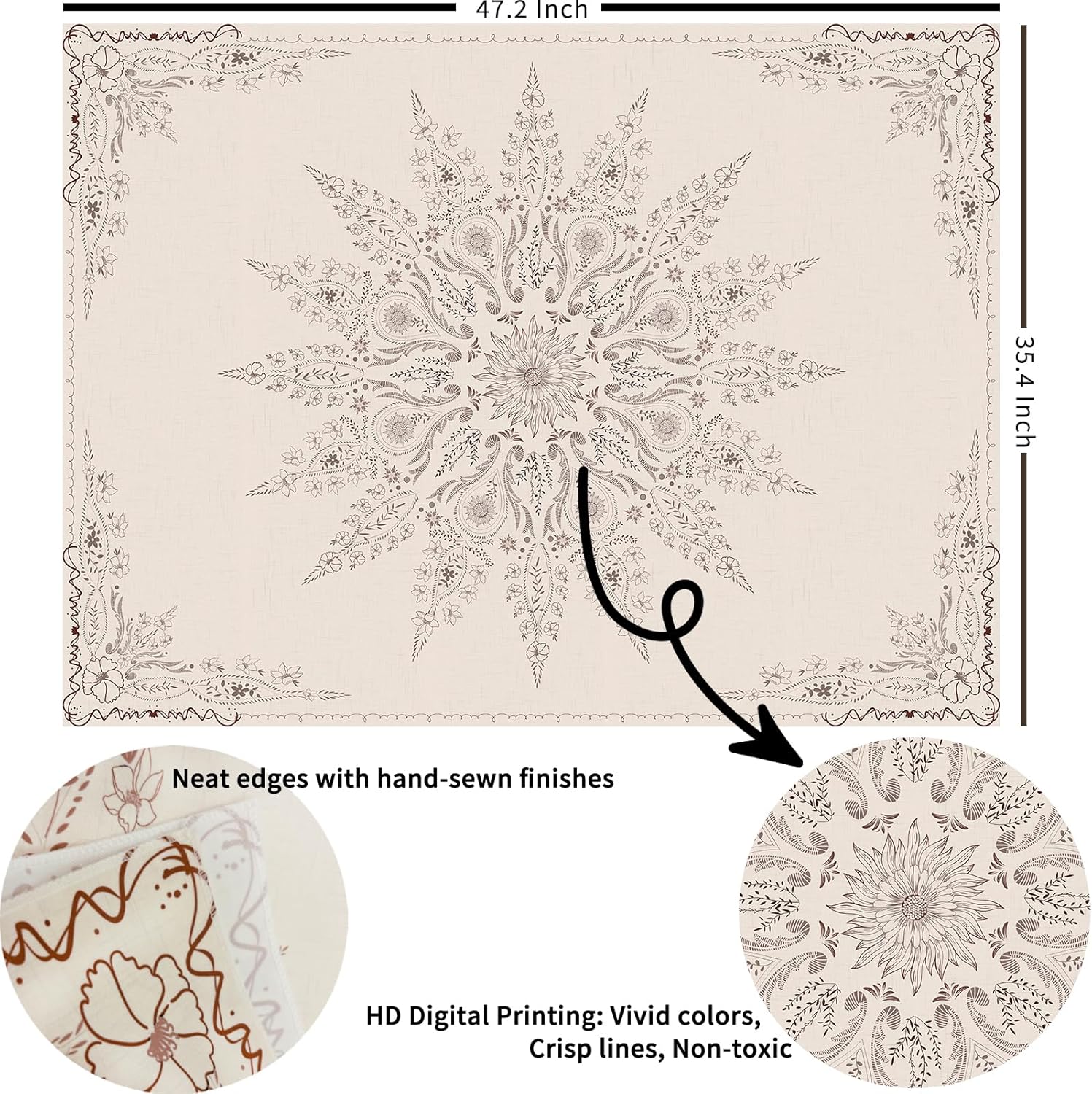 Damanse Tapiz bohemio floral, tapiz estético de flores, tapiz bohemio indio para colgar en la pared, decoración de habitación de mandala pequeña,