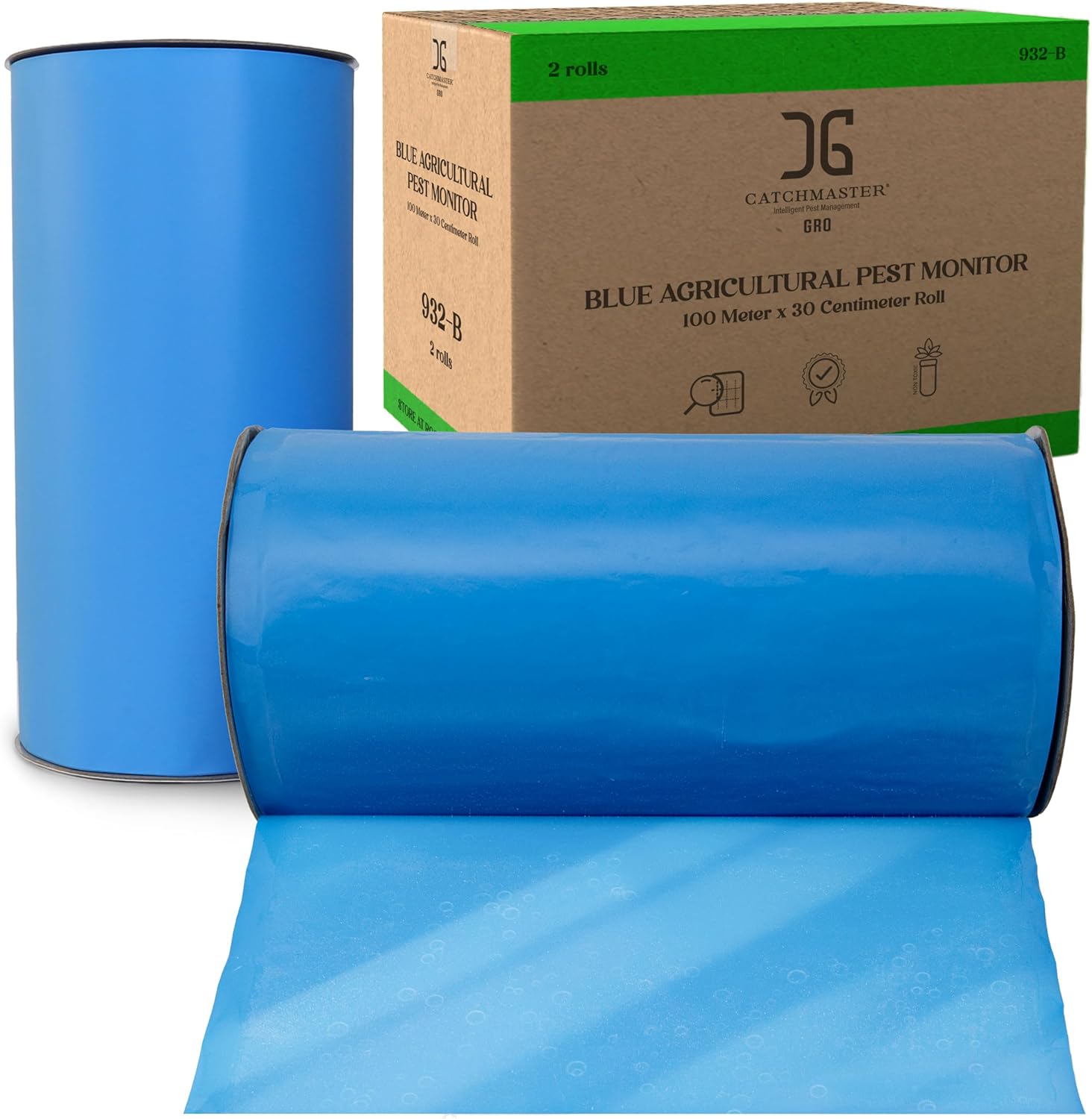 Catchmaster GRO AG Rollo azul de 12 pulgadas, paquete de 2 unidades, tira adhesiva enrollable de doble cara, ideal para invernaderos y campos