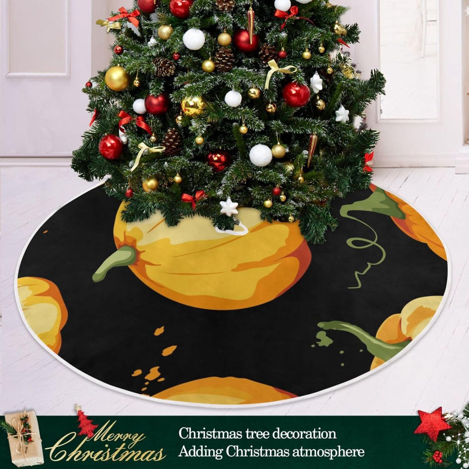 Watercolor Pumpkin Thanksgivin Treeskirt, Fall Xmas Tree Decor, Christmas Tree Skirt Modern, Cozy Christmas Decor