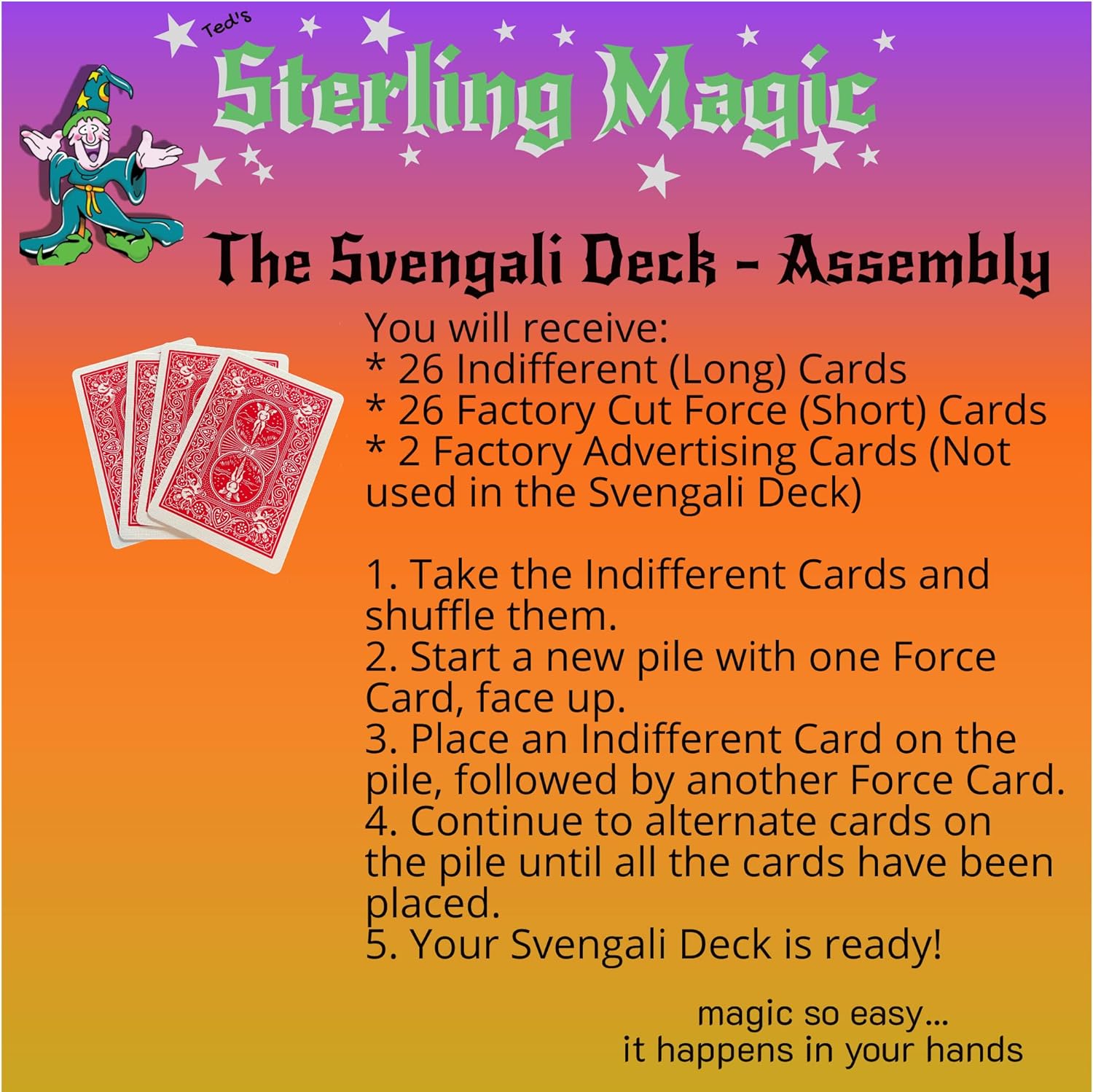 Ted’s Sterling Magic Bicicleta Svengali Deck Trick en la parte trasera roja, traje de diamantes, elige tu tarjeta de fuerza (Queen)