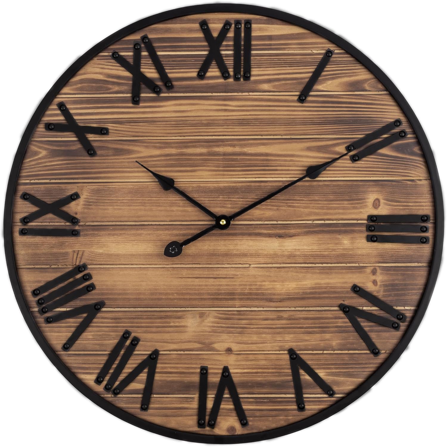 Reloj de pared grande de 24 pulgadas, relojes de pared de granja con pilas, decoración de pared rústica con marco de metal, reloj de pared