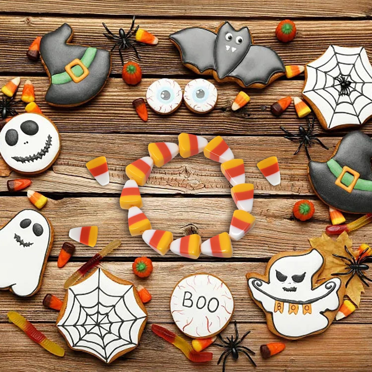 Honbay 24 cuentas de resina de maíz de caramelo artificiales para alimentos, cuentas espaciadoras de Acción de Gracias, Halloween, Navidad, cuentas