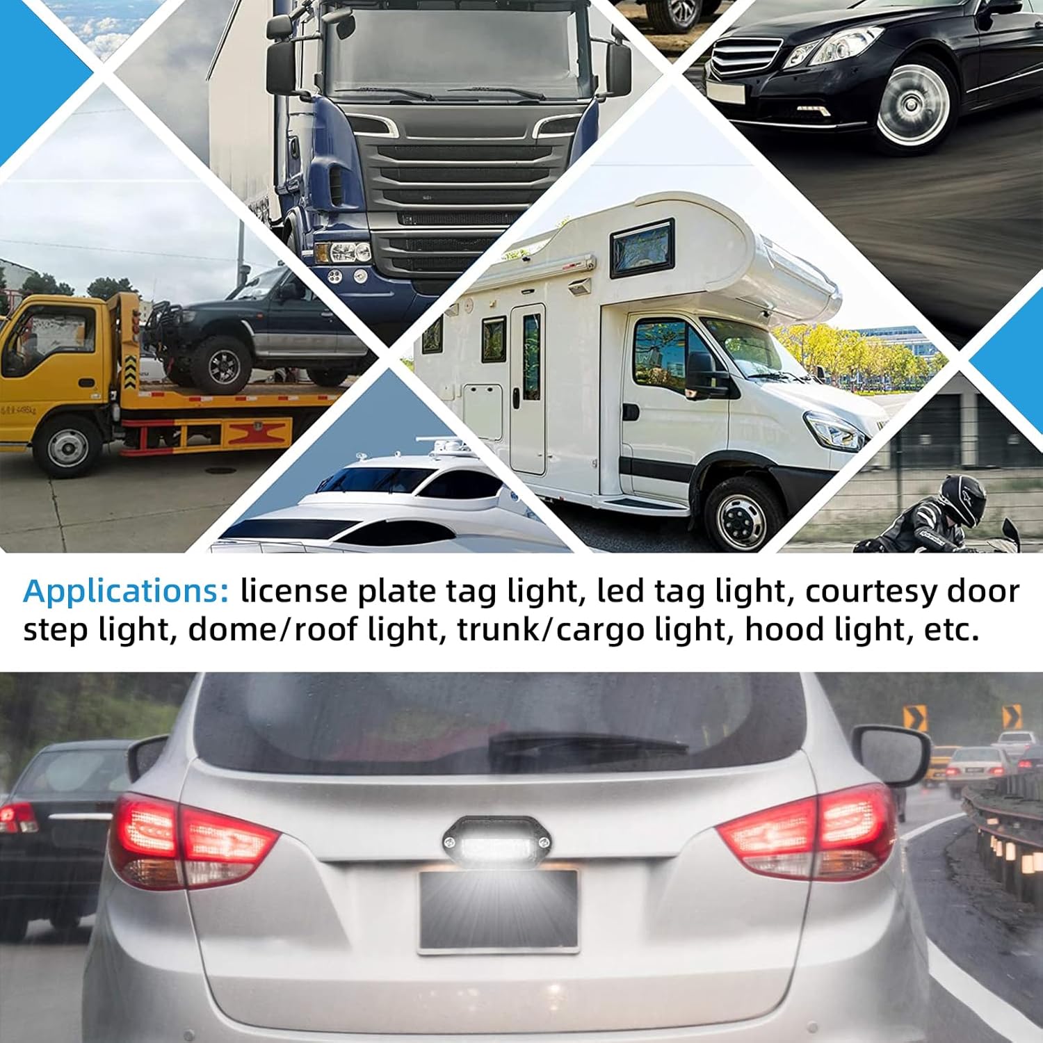 2 luces LED para placa de matrícula de 12 a 24 V, impermeables, 6 LED, luz trasera para RV, cámper, camión, SUV, remolque, camioneta, luces de