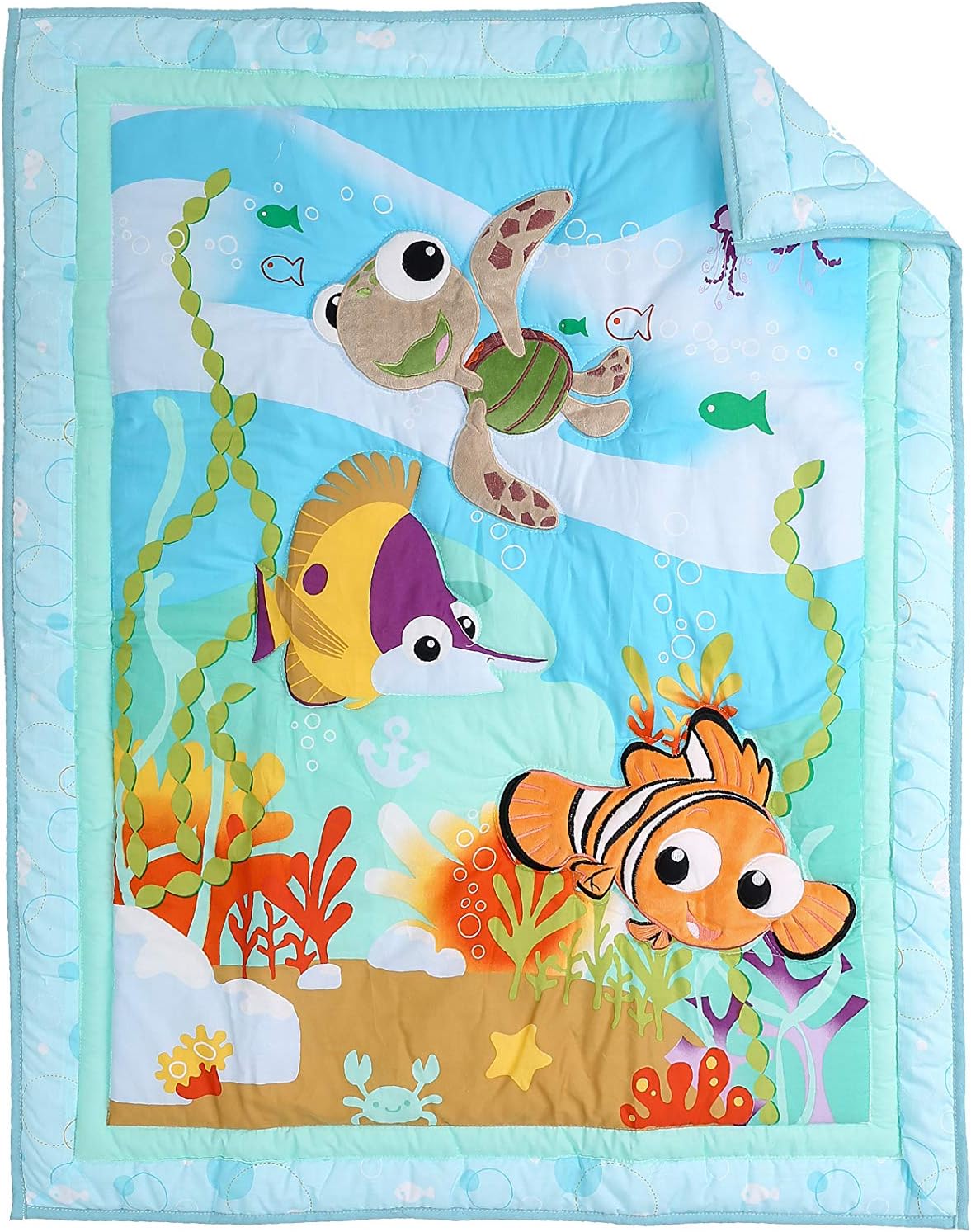 Blue Ocean – Juego de ropa de cama para cuna de bebé, niño, tortuga, pez, juego de ropa de cama 1 edredón ajustable, 1 sábana y 1 falda, 3