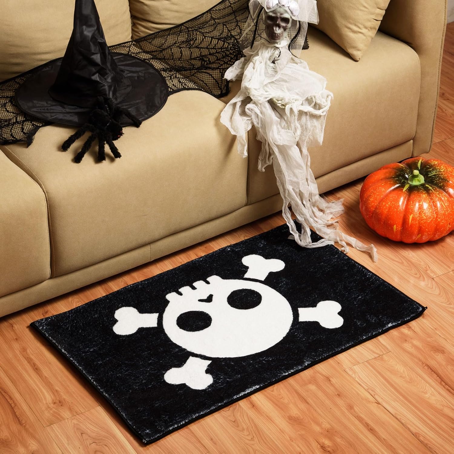 Tapete de baño rectangular de calavera de Halloween, tapete de baño gótico de calavera, antideslizante, lavable, tapete de bienvenida para