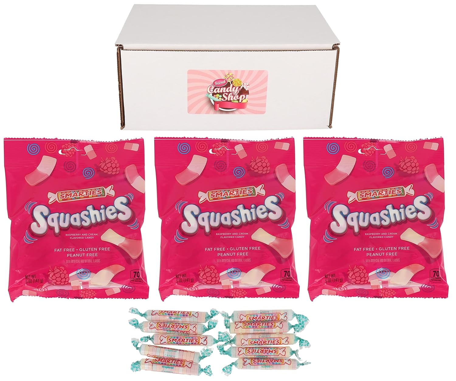 Smartie Squashies – Bolsa de dulces (paquete de 3) + 10 caramelos Smarties gratis