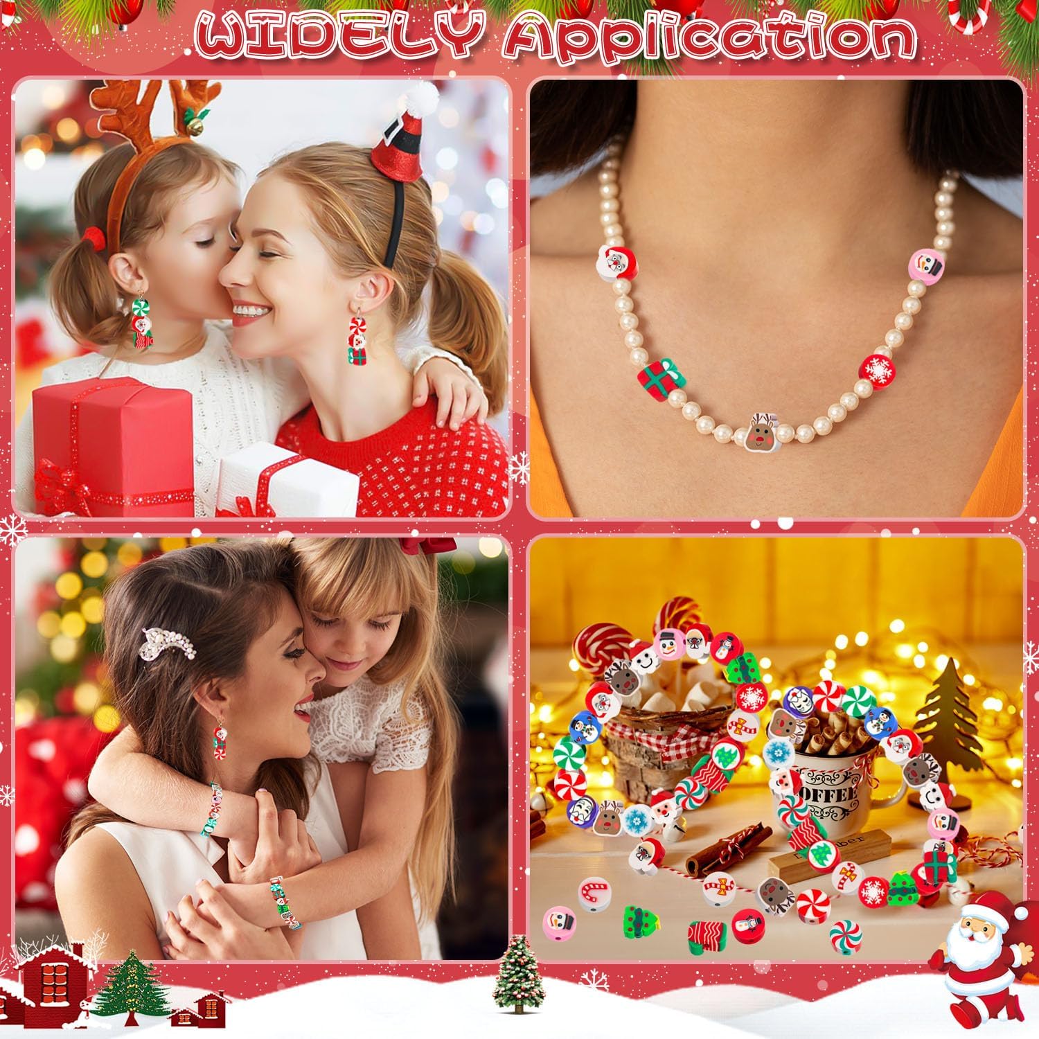 200 cuentas de arcilla polimérica de Navidad, cuentas espaciadoras Heishi mixtas para mujeres y niñas, pulseras, aretes, collares, fabricación de