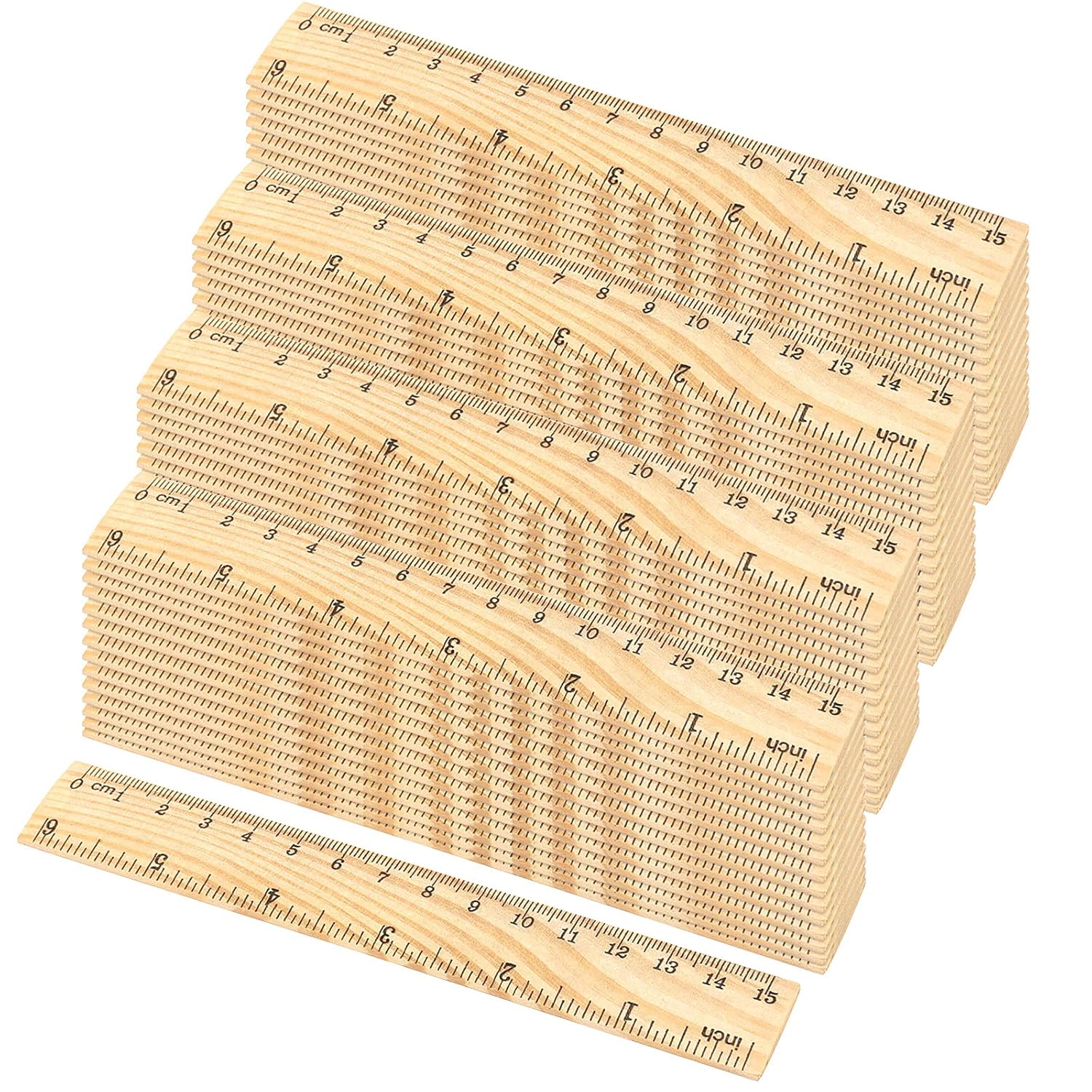 144 reglas de madera de 6 pulgadas, 5.9 in, 2 escalas de madera precisa, herramienta de medición de madera de doble cara para estudiantes,