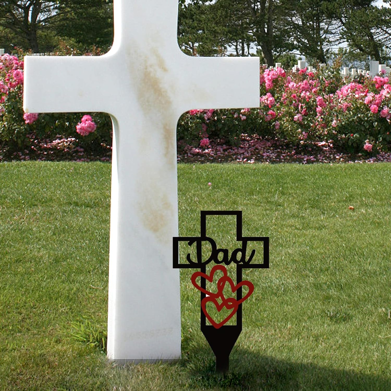 Estaca de metal con cruz de jardín, decoración de cementerio, estaca conmemorativa de cementerio para papá, marcadores de tumbas de metal con estaca