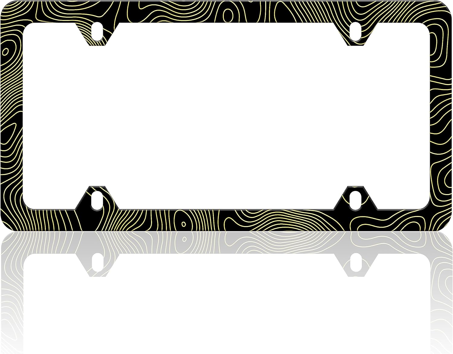 Marco de matrícula con mapa topográfico dorado, patrón de línea, soporte de accesorios de acero inoxidable con tornillos para mujeres y hombres, 6 x