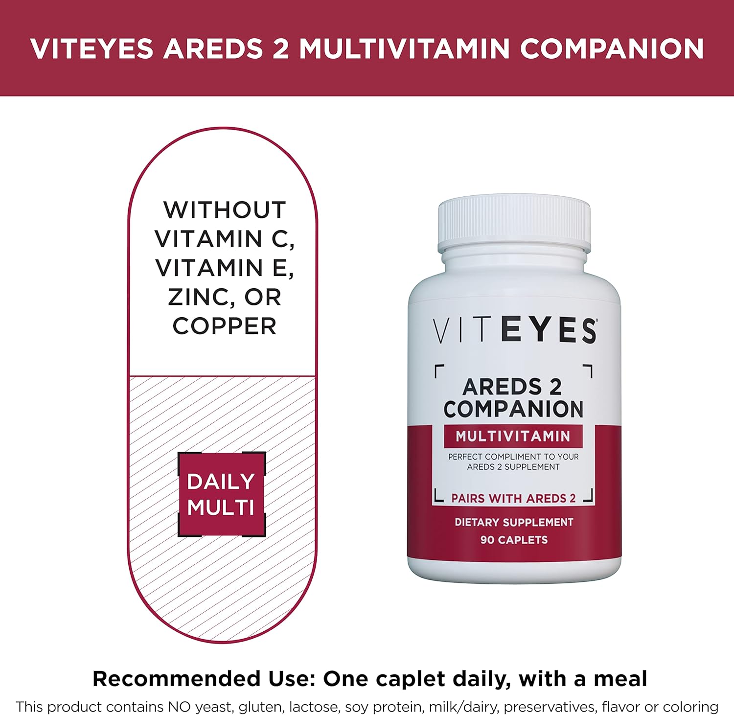 Viteyes AREDS 2 Cápsulas y Viteyes Multivitamínico AREDS 2 Companion, dosis diaria única de vitaminas oculares, suministro para 3 meses