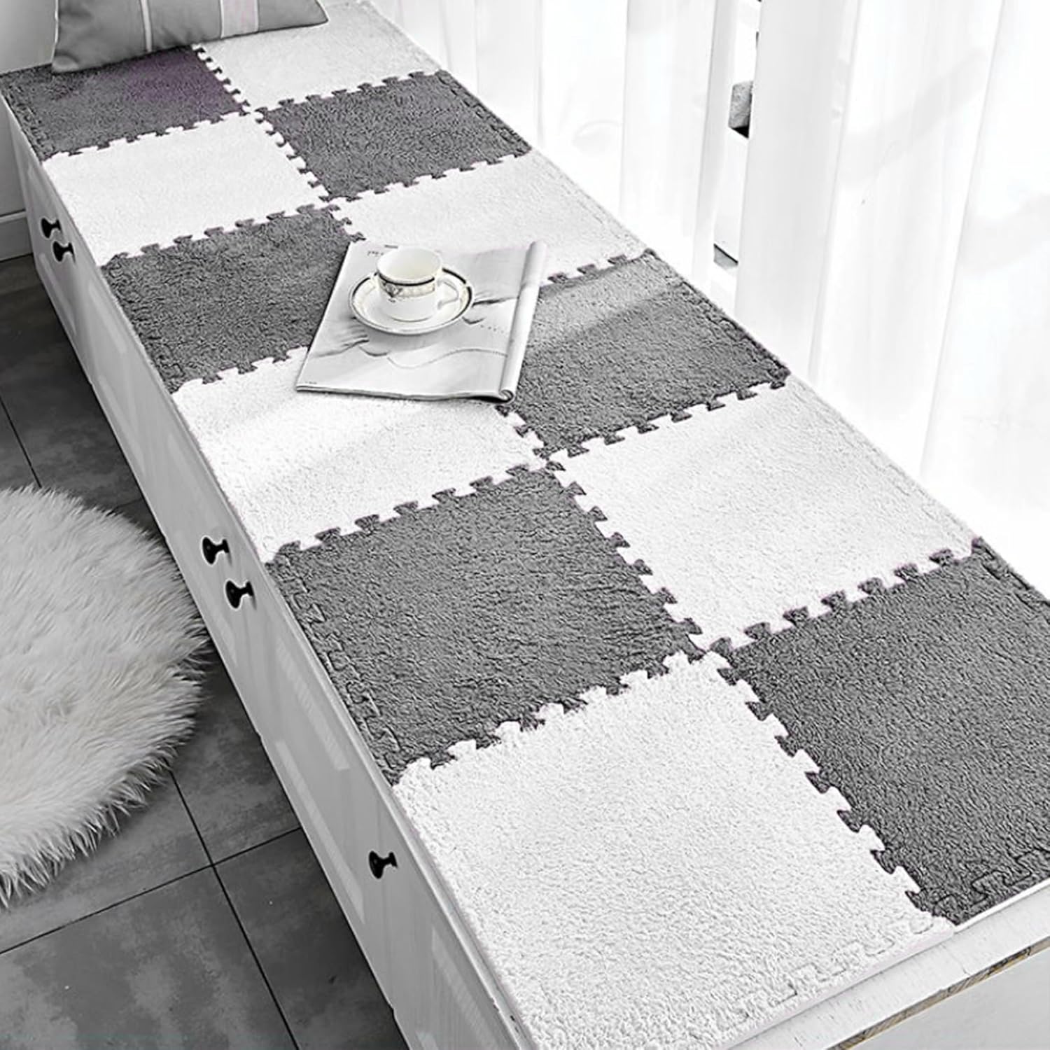 10 azulejos de espuma para piso, tapete de espuma de rompecabezas de felpa entrelazado, antideslizante, azulejos de EVA para bebé, tapete de juego
