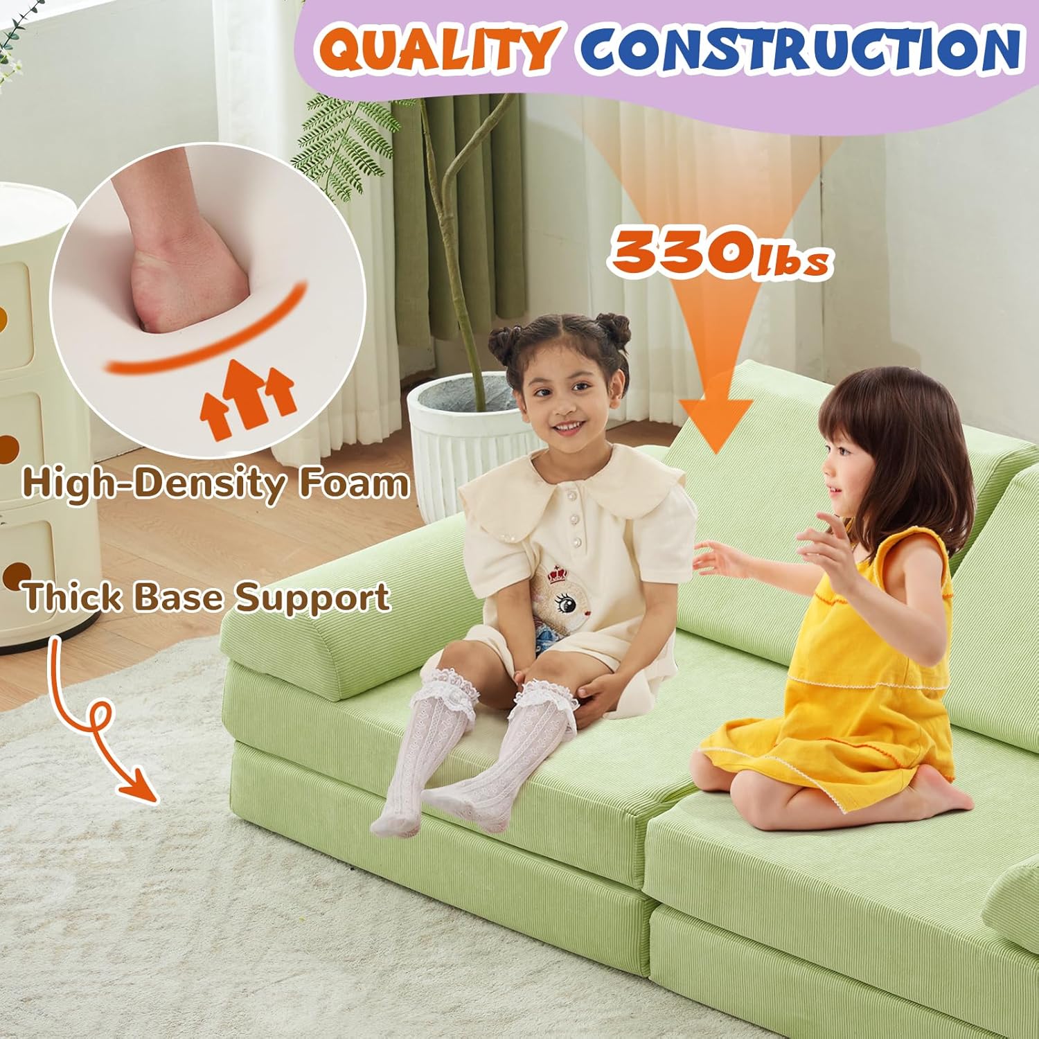 jela Kids Couch, Floor Sofa Modular Funiture for Kids, Luxury Corduroy Fabric Playhouse Play Set for Toddlers Babies, Modular Foam Play Couch Indoor