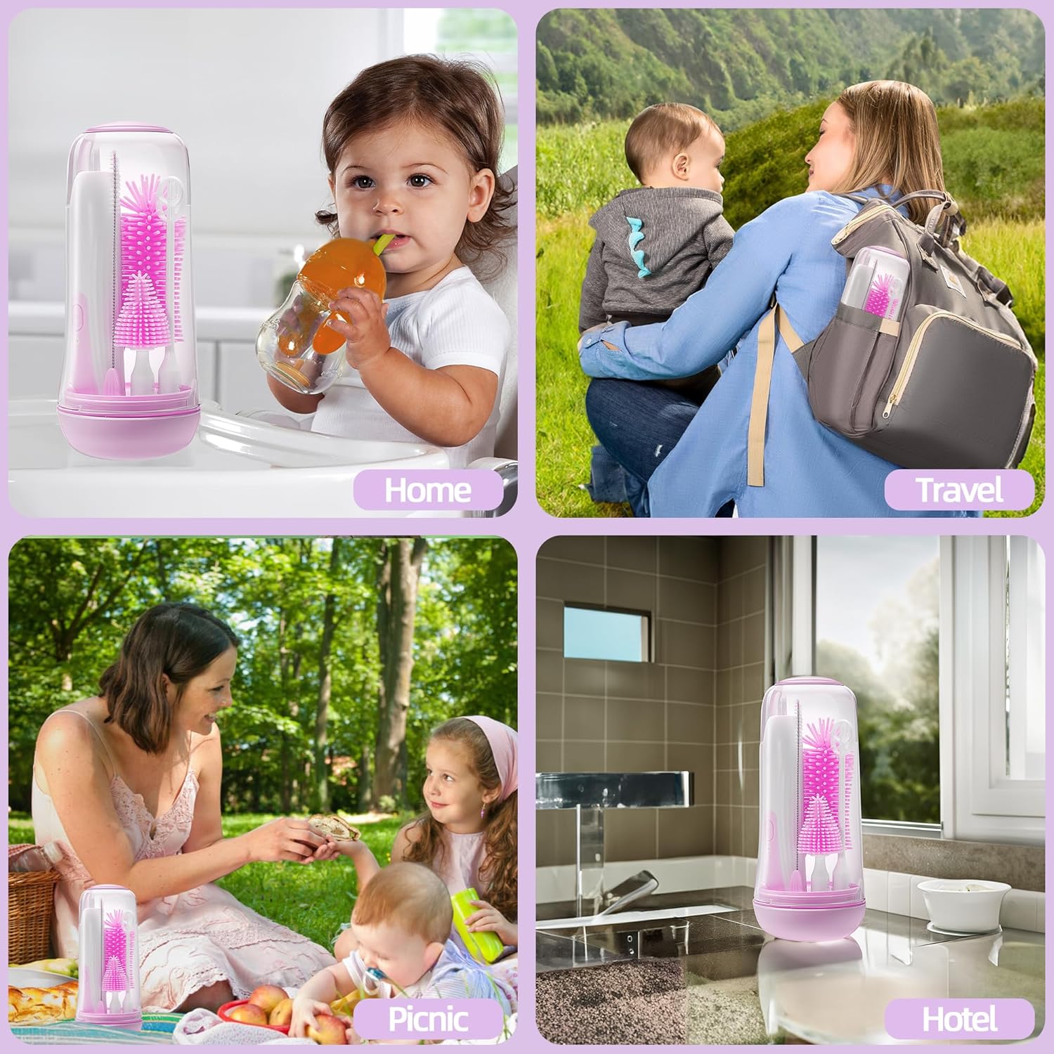 Limpiador eléctrico de cepillo para botellas, cepillo eléctrico portátil para biberones para viajes, juego de limpiador de botellas eléctrico