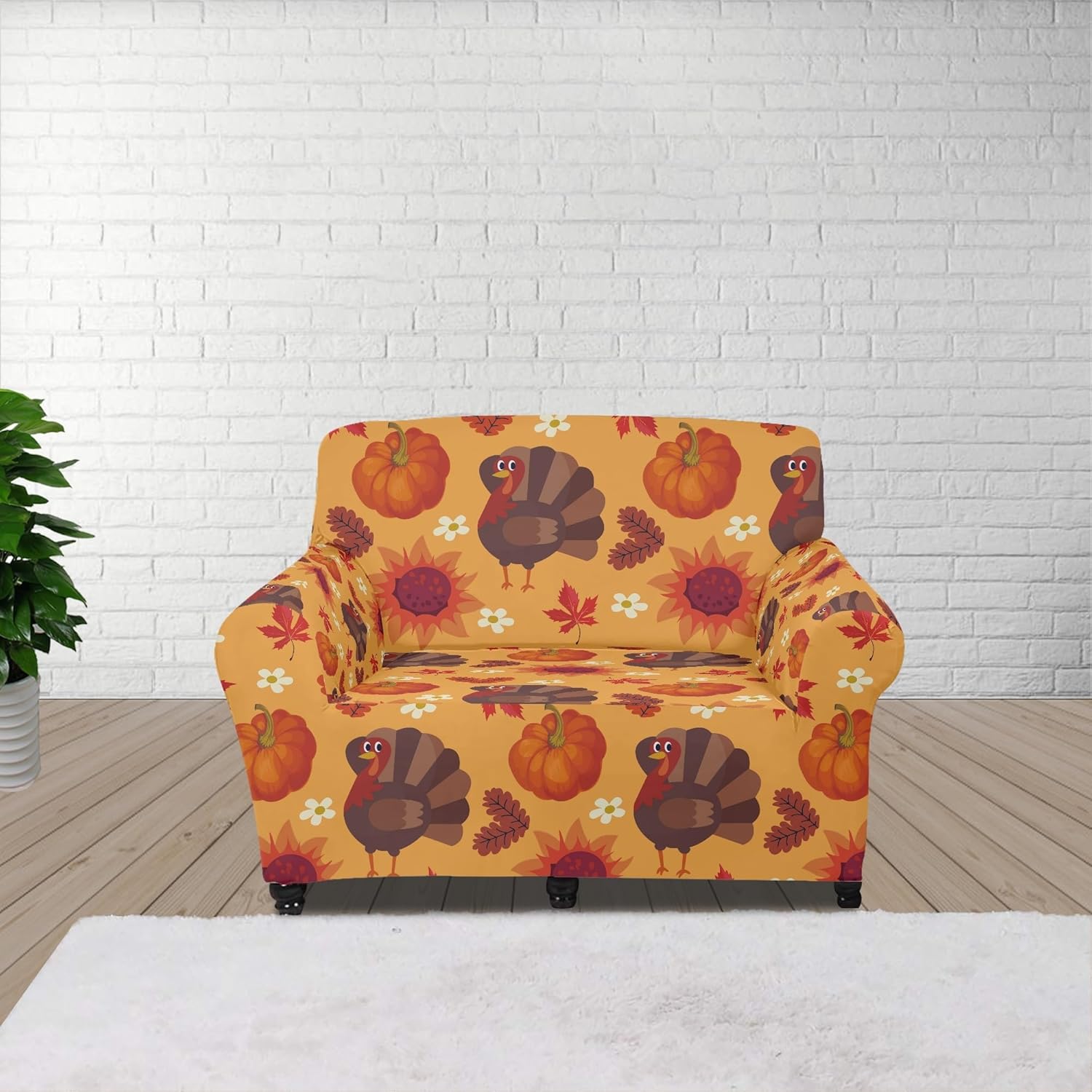Fundas de sofá de 1 pieza, diseño de pavo y calabaza, funda elástica para sofá de 2 cojines, protector de muebles decorativo para sala de estar