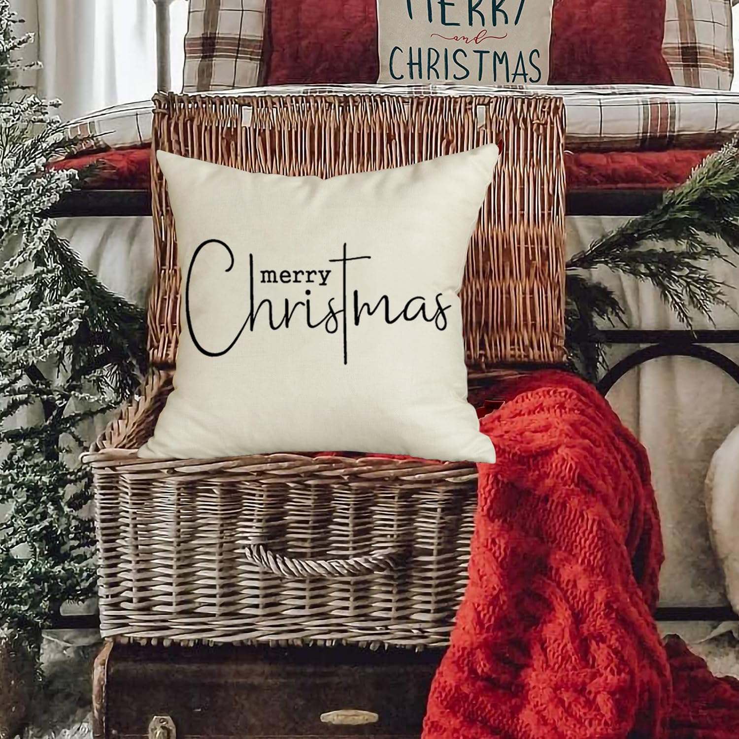 RABUSOFA Fundas de cojín de Navidad de 18 x 18 pulgadas, decoraciones de Feliz Navidad, fundas de almohada decorativas de invierno, fundas de cojín
