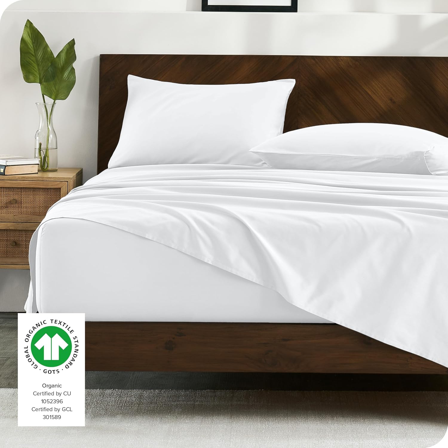 Bare Home Juego de fundas de almohada de satén 100% algodón orgánico, tamaño estándar, tejido de satén suave, fundas de almohada tamaño Queen,