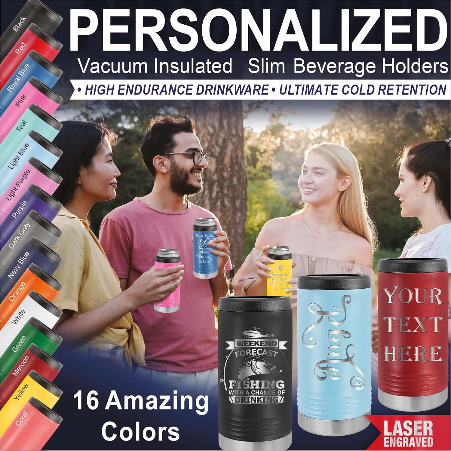 iProductsUS – Enfriador de latas delgado personalizado para latas delgadas de 12 onzas, soporte para latas delgadas de acero inoxidable con