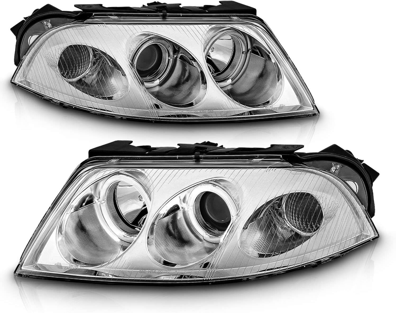 AmeriLite Faros delanteros de repuesto para proyector con halo LED dual cromado para Volkswagen Passat B5.5 02-05 – lado del pasajero y del conductor