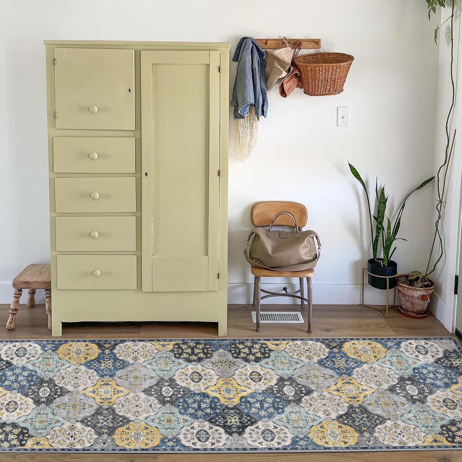 Alfombra de pasillo lavable antideslizante de 2’6×8′ para pasillos, alfombra de pasillo vintage envejecida con parte trasera de goma para entrada,