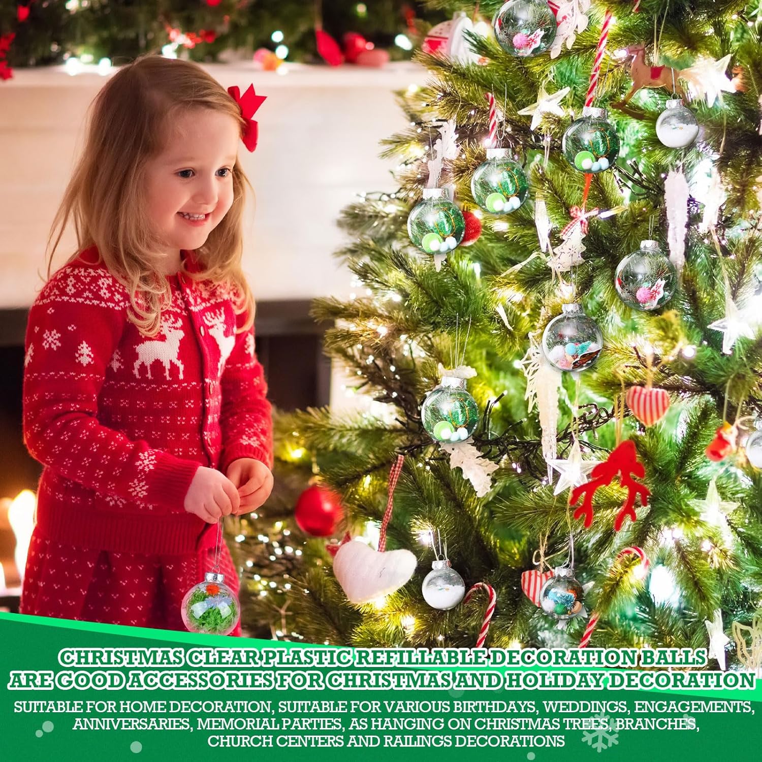 50 adornos de plástico transparente con tapa y cuerda para colgar, esferas rellenables de Navidad para manualidades, árbol de Navidad, fiesta, boda,