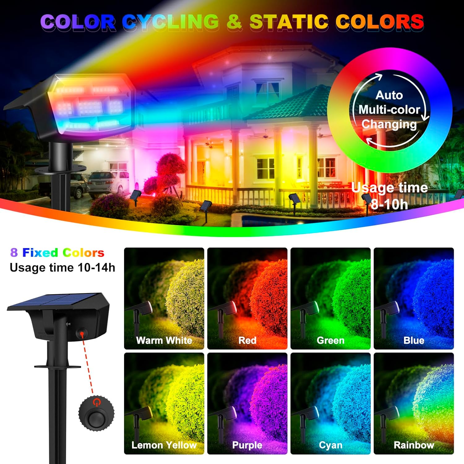 Luces solares que cambian de color al aire libre, 59 luces LED RGB solares para exteriores con 9 modos de iluminación, encendidoapagado automático