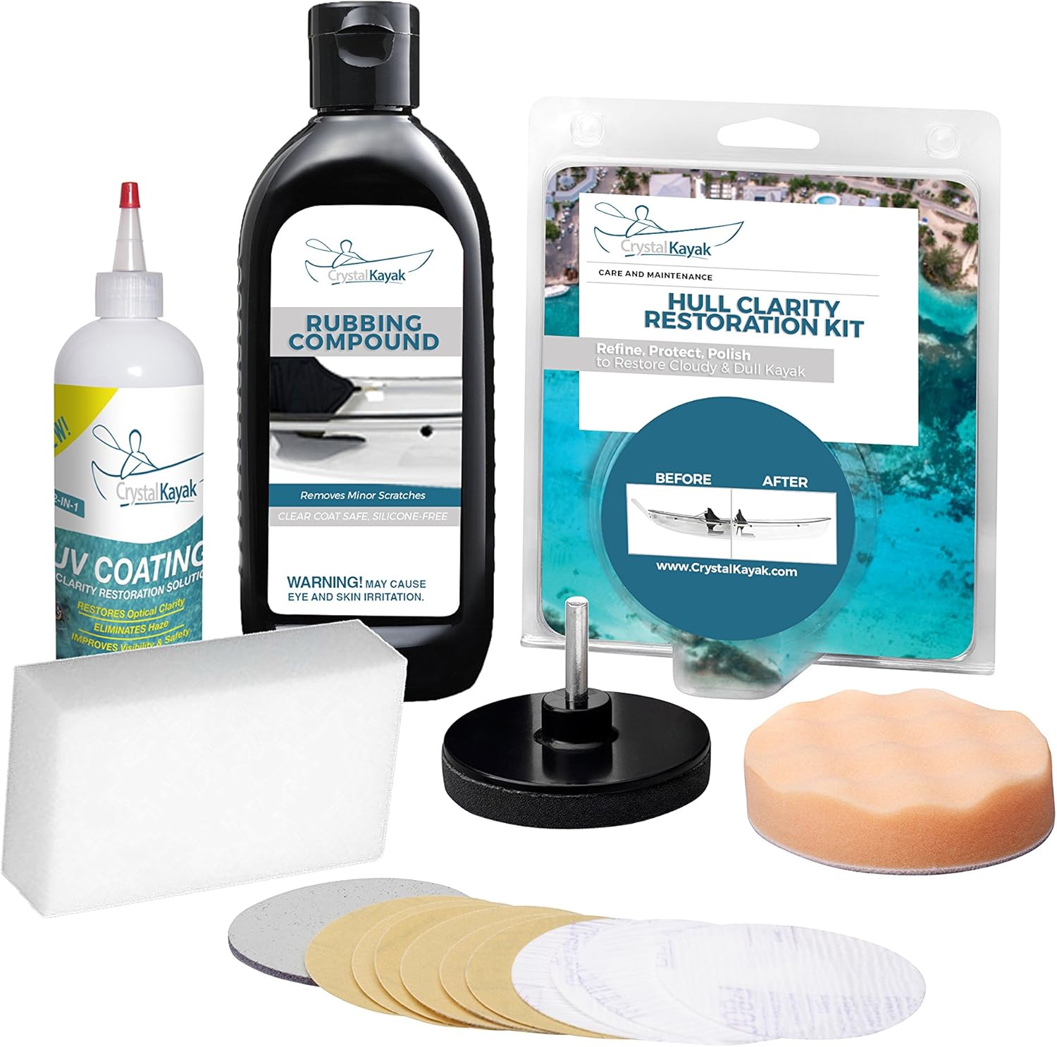 Kit de restauración de claridad de casco de kayak de cristal, diseñado para el mantenimiento de kayaks de cristal genuino y tablas de cristal.