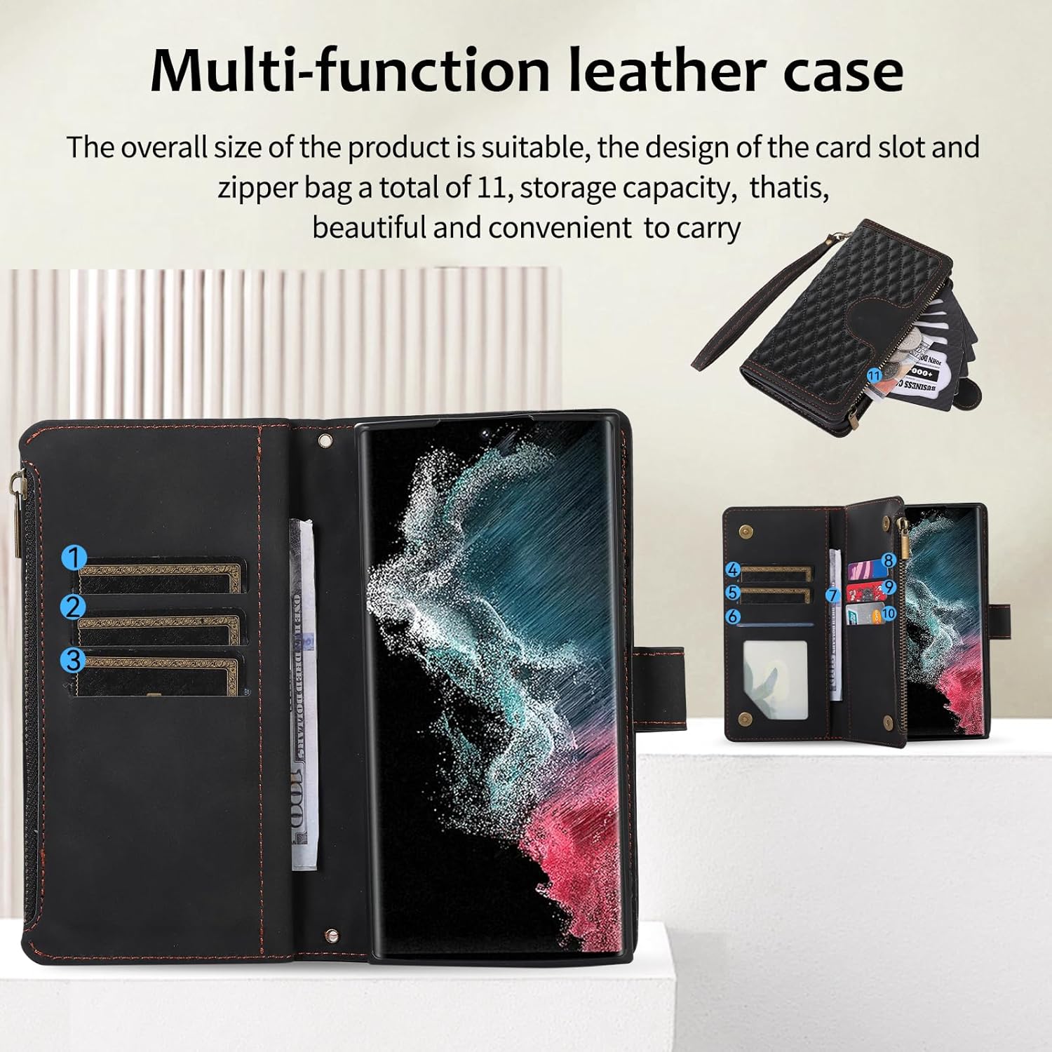 Asuwish Funda de teléfono para Samsung Galaxy S23 Ultra 5G Funda tipo cartera con protector de pantalla de vidrio templado y correa para la muñeca