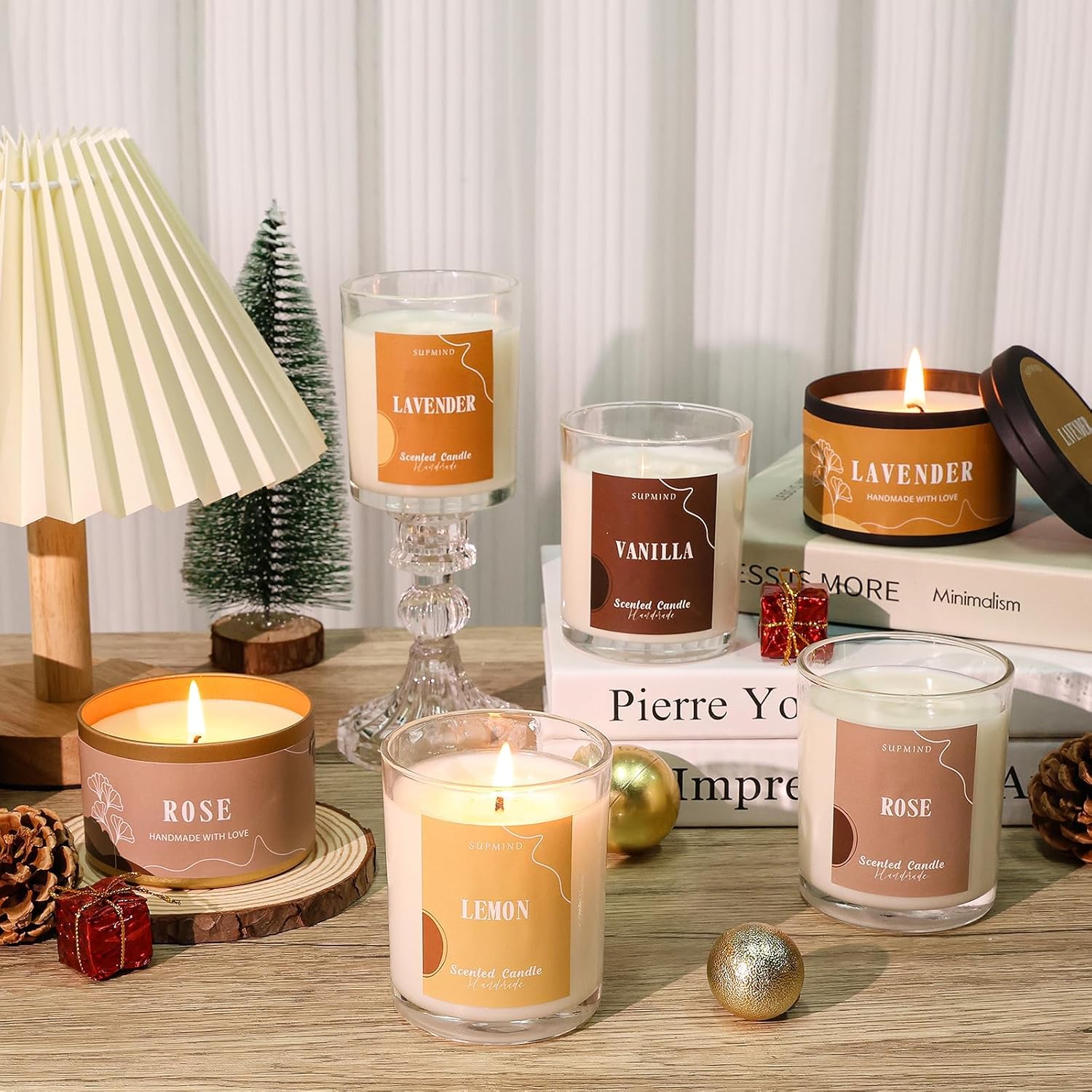 SUPMIND Kit de fabricación de velas prémium para adultos, suministros para hacer velas con cera de soja, tarros grandes de 7 onzas y latas, 6 aromas