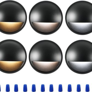 CLOUDY BAY Paquete de 6 luces LED de bajo voltaje 3CCT para exteriores, 2700 K3500 K5000 K seleccionables, luz de valla de barandilla de escalera CLOUDY BAY Paquete de 6 luces LED de bajo voltaje 3CCT para exteriores, 2700 K3500 K5000 K seleccionables, luz de valla de barandilla de escalera