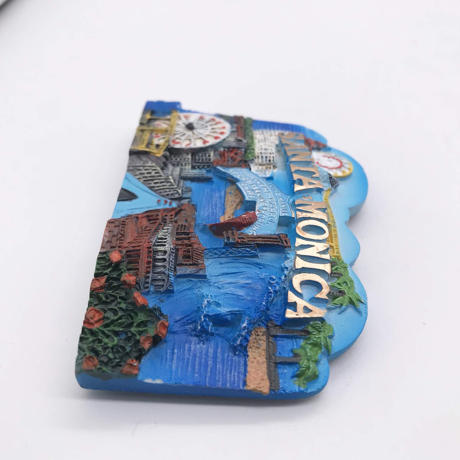 Santa Monica 3D Los Angeles USA – Imán para nevera y recuerdos de viaje turísticos hechos a mano, resina artesanal, calcomanías magnéticas para