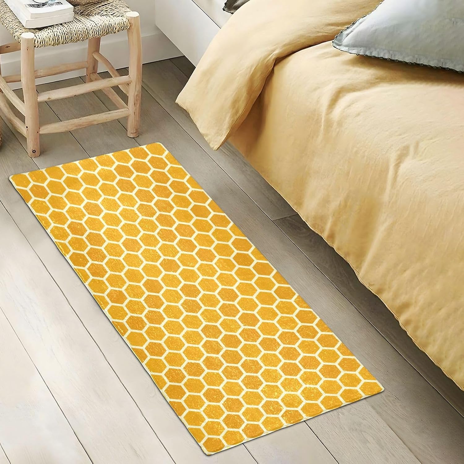Alfombras de baño de felpa con patrón de panal hexagonal, tapete de baño con parte trasera de goma antideslizante, lavable, tapete absorbente, 39 x
