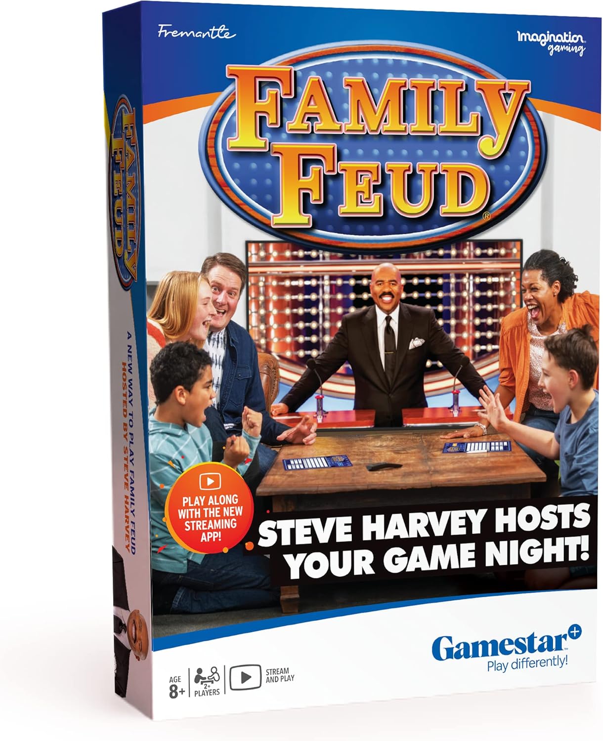 FEUD familiar con Steve Harvey Game, Transmite a Steve directamente en tu sala de estar, aplicación Gamestar+, Estudio emoción en casa, cientos de